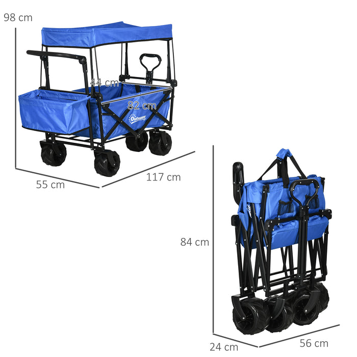Beachcomber MacSports Wagon - Collapsible 4-Wheel Trolley with Overhead Canopy and Pull Handle - Convenient Camping and Beach Transport Cart, Blue