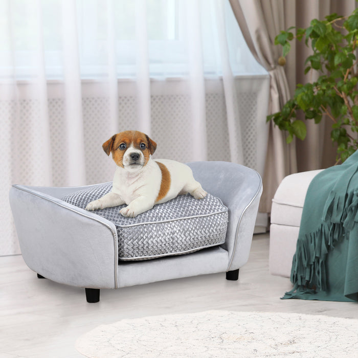 ComfyPet Lounger XS/S - Plush Padded Dog Sofa & Cat Bed with Washable Cover - Ideal for Extra Small to Small Size Pets & Durable Wooden Frame Comfort