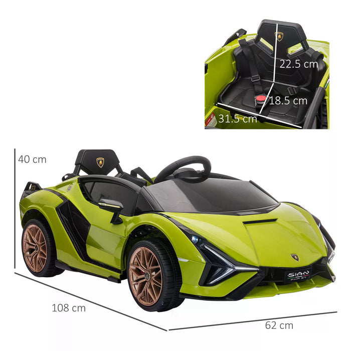 Lamborghini SIAN Electric Ride-On Car for Kids - 12V Battery-Powered Toy with Remote Control, Lights & MP3 Player - Ideal for 3-5 Year Olds, Vibrant Green