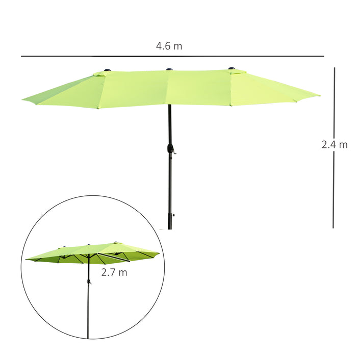 Double-Sided 4.6m Garden Parasol - Large Patio Sun Umbrella & Shelter Canopy in Grass Green - Ideal for Outdoor Shade without Base