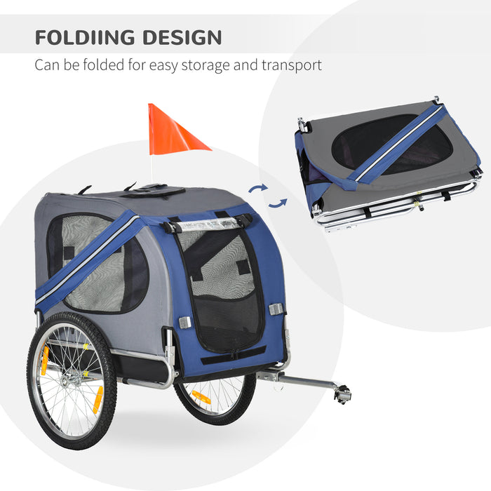 Pet Bicycle Trailer for Dogs and Cats - Foldable Carrier with Suspension, Blue - Ideal for Active Pet Owners