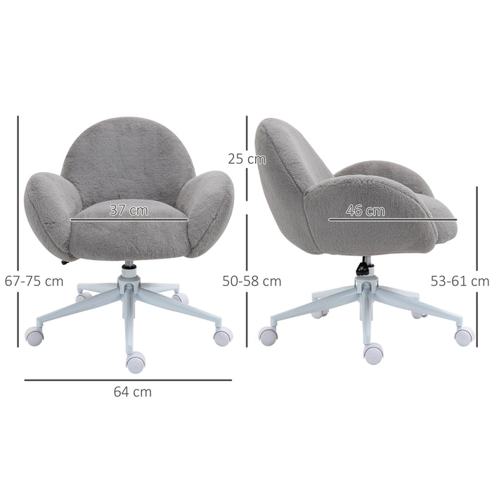 Fluffy Leisure Chair - Ergonomic Home Office Chair with Backrest, Armrests & Wheels - Comfortable Seating for Bedroom & Living Room, Grey