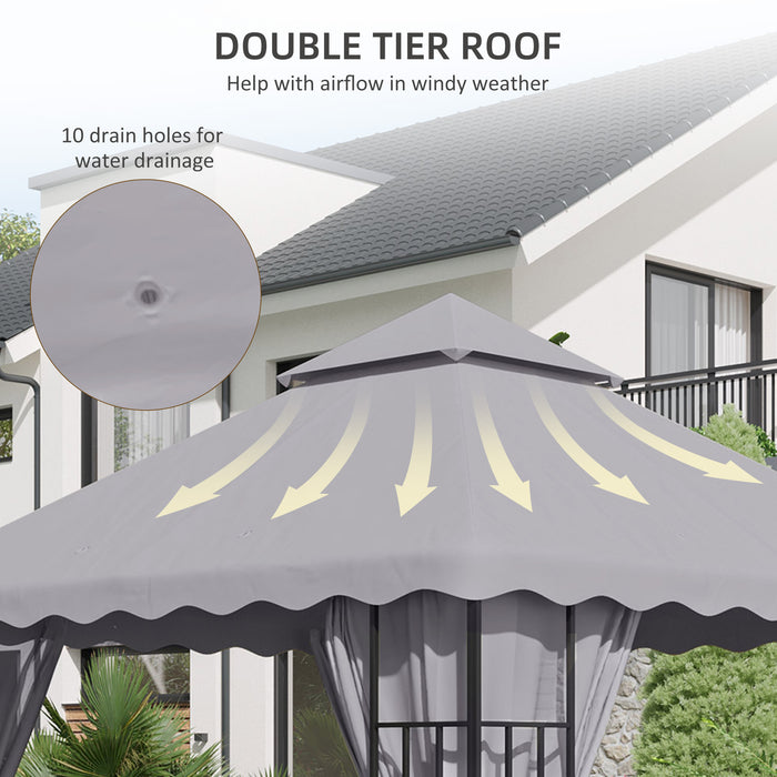3 x 3m Gazebo Canopy Top - Two-Tiered Light Grey Roof Replacement Cover - Ideal for Outdoor Patio Shelter Enhancement