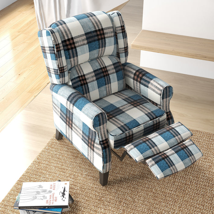 Wingback Recliner - Push-Back Armchair with Extendable Footrest and Wooden Legs for Living Spaces - Comfortable Seating for Bedroom or Living Room Relaxation