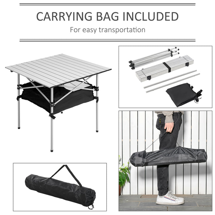 Foldable Camping Table with Mesh Storage Bag - Outdoor Dining & Hiking Lightweight Desk with Steel Frame - Ideal for Camping, Picnics, and Portable Furniture Needs