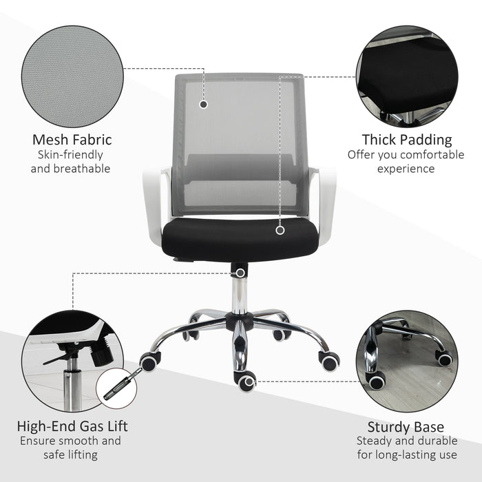 Ergonomic Mesh Desk Chair with Adjustable Height - Breathable Black Office Chair with Armrests and 360° Swivel Castors - Comfortable Seating Solution for Professionals
