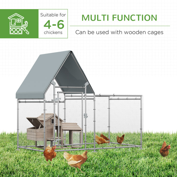 Large Galvanized Chicken Run Coop - Spacious Walk-In Hen Poultry House with Rabbit Hutch, Metal Enclosure for Outdoor Use - Ideal for Backyard Farmers & Pet Lovers, 200x105x172cm