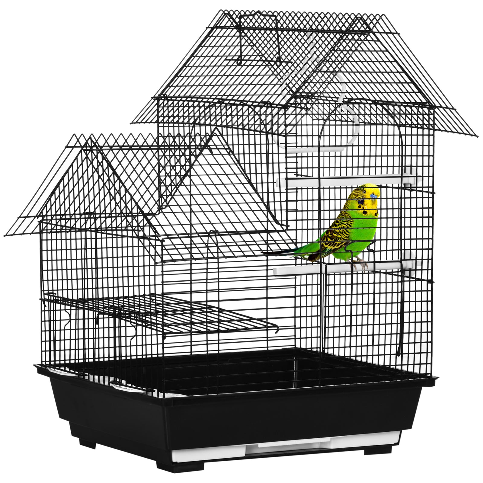 Sturdy Metal Bird Cage with Stand - Parrot Cockatiel Budgie Finch Canary Home with Food Containers, Swing, Ring, and Tray - Portable Design with Handle for Easy Relocation