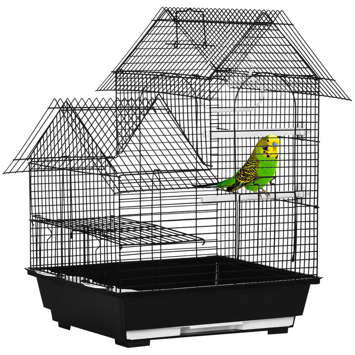 Sturdy Metal Bird Cage with Stand - Parrot Cockatiel Budgie Finch Canary Home with Food Containers, Swing, Ring, and Tray - Portable Design with Handle for Easy Relocation