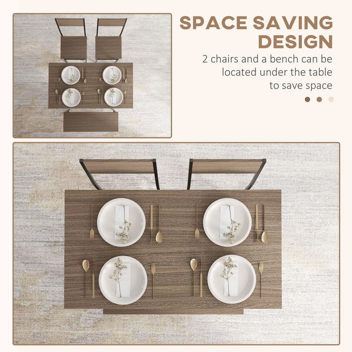 Modern Four-Piece Dining Set - Includes Spacious Table, Comfortable Chairs and Cozy Bench - Ideal for Family Meals and Gatherings