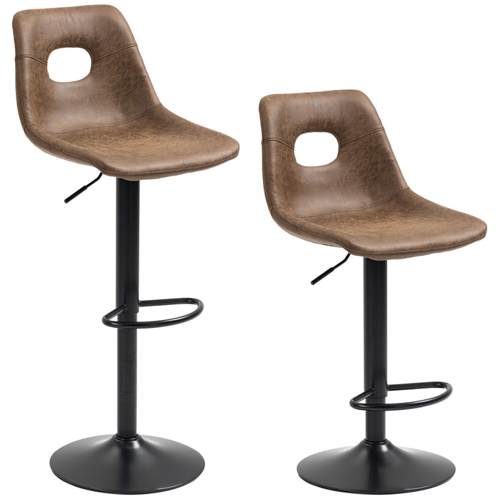 Retro-Style Adjustable Bar Stools Set of 2 - Faux Leather High Back Breakfast Chairs with Footrest, Brown - Ideal for Kitchen and Dining Area Comfort