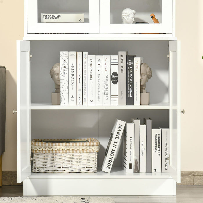 Modern White Bookcase with Doors - Adjustable Display Storage Cabinet for Home & Office - Ideal for Living Room Organization and Study Space