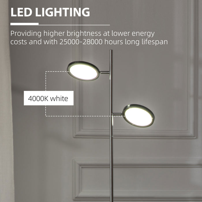 Chrome LED Floor Lamp with Dual Adjustable Heads - Modern Standing Light for Living Room - 25x25x165cm Bright Illumination Fixture