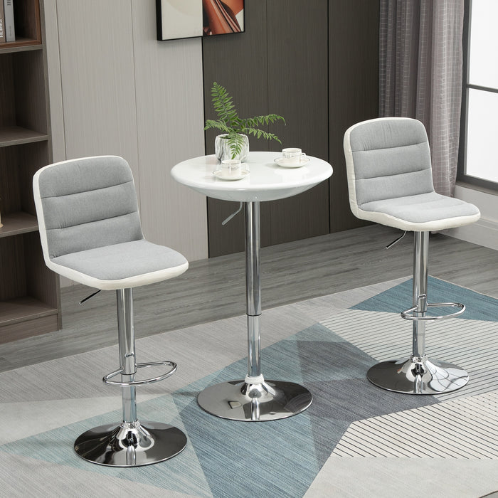 Set of 2 Armless Light Grey Bar Chairs - Adjustable Height with Upholstered Swivel Seats - Ideal for Home Bar or Kitchen Counter Seating