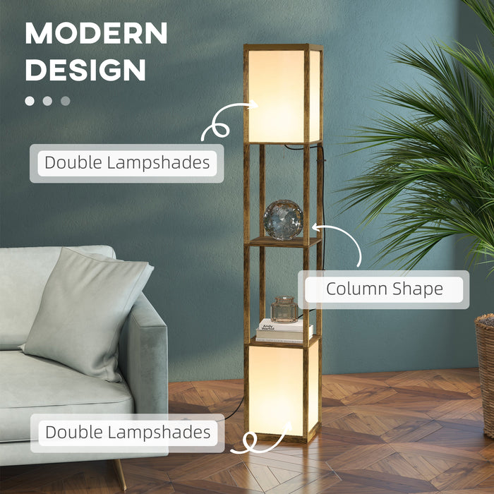 Modern Dual-Light Shelf Floor Lamp - Ambient Lighting & Storage for Living Room, Bedroom - 156cm Tall, Elegant Brown Design - Ideal for Cozy Illumination & Display Space