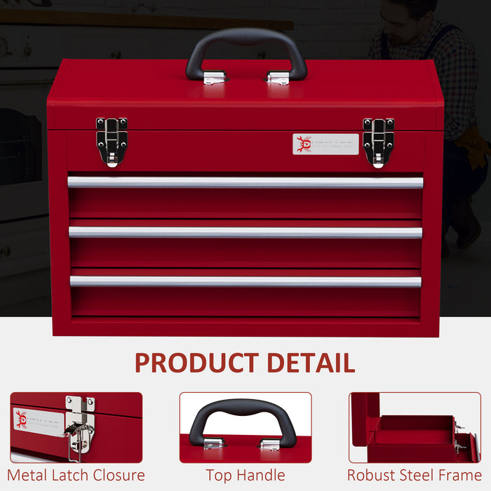 Heavy-Duty Lockable Toolbox - 3-Drawer Chest with Secure Latches & Ball Bearing Slides - Portable Storage for Tools and Hardware