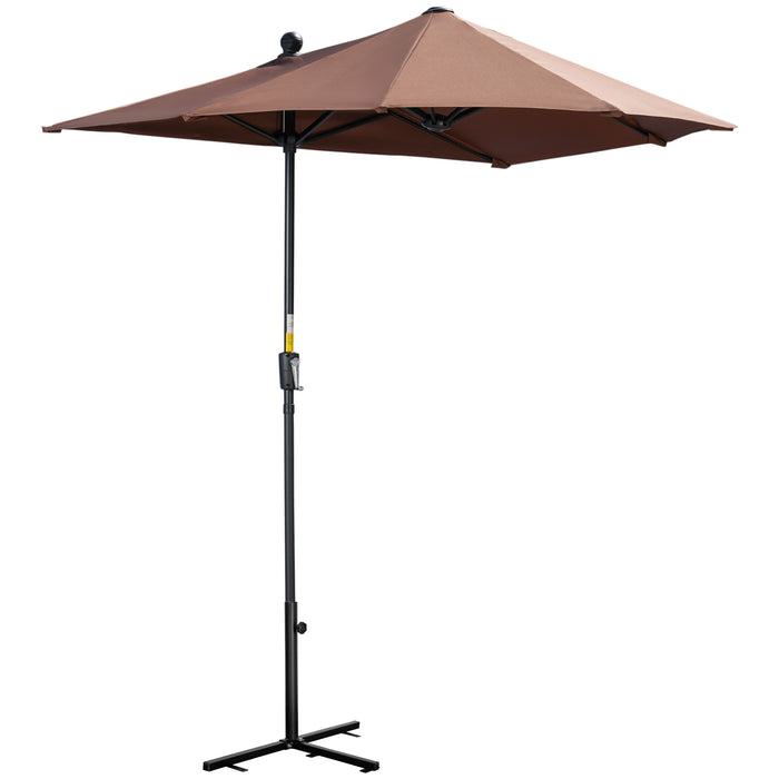 Half Parasol Market Umbrella - 2m Double-Sided Canopy with Crank Handle and Base for Garden and Balcony - Sun-shielding Coffee-Colored Shade for Outdoor Spaces