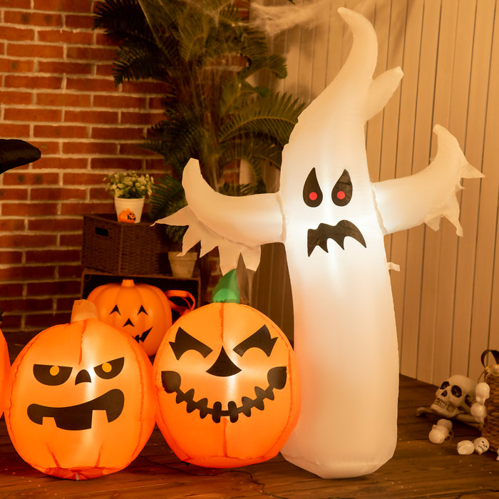 8.5ft Inflatable Halloween Decoration with Skeleton, Pumpkin Ghost & White Ghost - LED-Lit Blow-Up Outdoor Display with Three Pumpkins - Fast Next Day Delivery for Last-Minute Festive Decor
