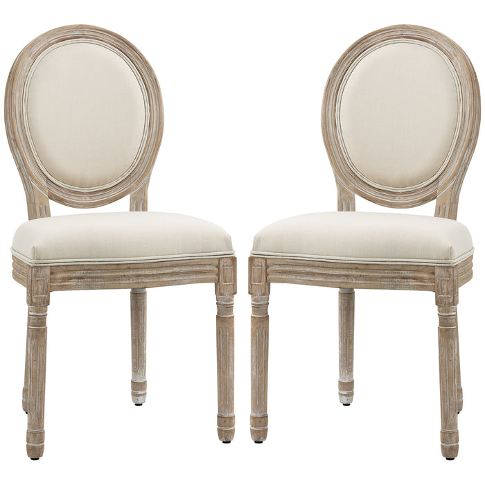 French-Style Dining Chair Duo - Armless Kitchen Accent Chairs with Linen-Touch Upholstery and Backrest in Cream - Elegant Seating for Home Dining Area