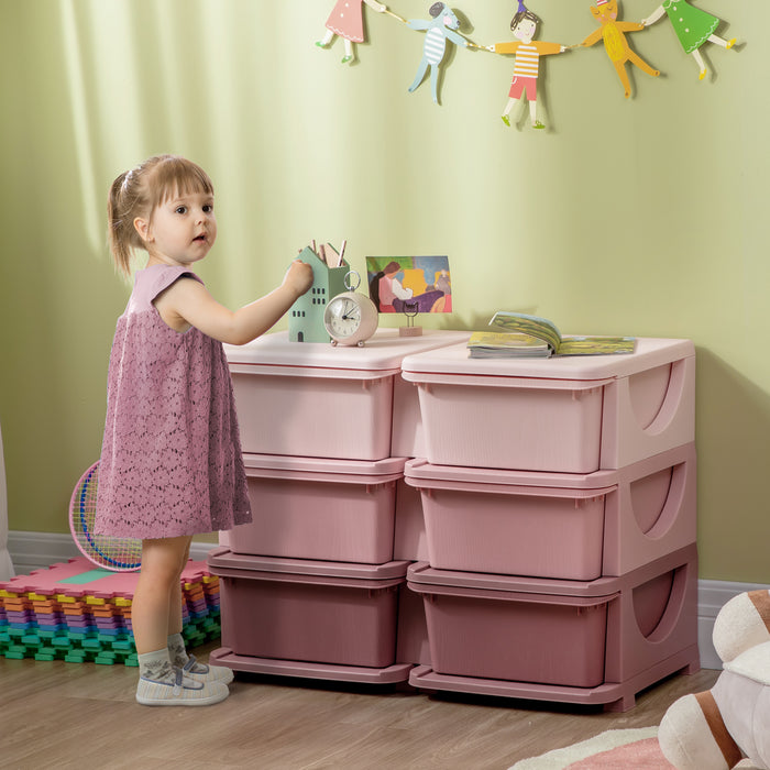Kids Storage Organizer with 6 Drawers - 3-Tier Vertical Dresser Tower for Toys and Clothes - Space-Saving Storage Solution for Nursery, Playroom, and Kindergarten, Pink