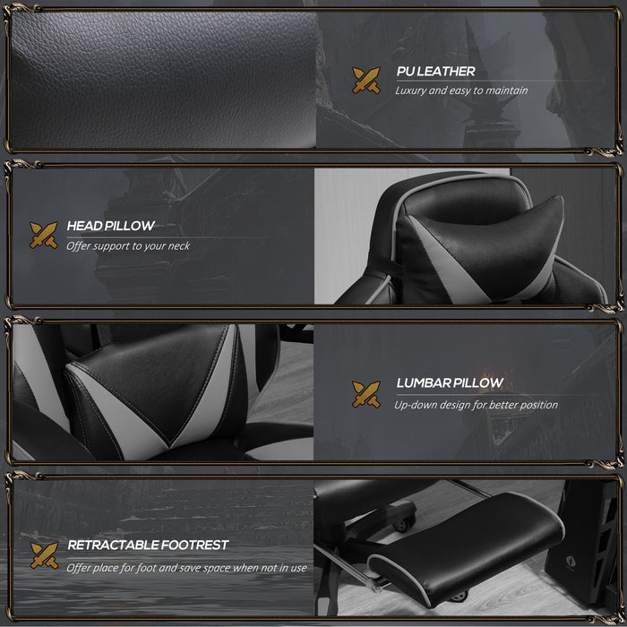 Ergonomic Racing Gaming Chair - Adjustable Height, Recliner, Wheels, Lumbar Support, Retractable Footrest - Ideal for Home Office Comfort and Long Gaming Sessions