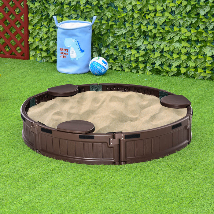 Round Sandbox for Kids with Waterproof Canopy - Includes Bottom Fabric Liner, Ideal for Ages 3-12 - Perfect Playset for Backyard Fun in Brown