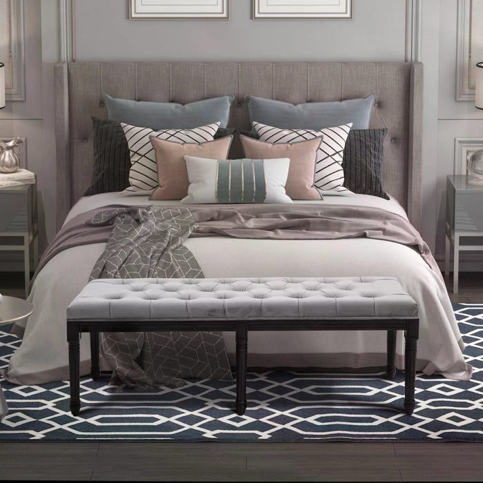 Velvet Upholstered Tufted Bench - Comfy Fabric Bed End, Accent Lounge & Window Seat - Ideal for Living Room, Bedroom, Hallway in Elegant Grey