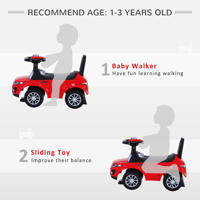 3-in-1 Ride-On Car for Toddlers - Foot-to-Floor Slider with Steering Wheel, Horn, and Under Seat Storage - Manual, Safe Design for Kids, Red