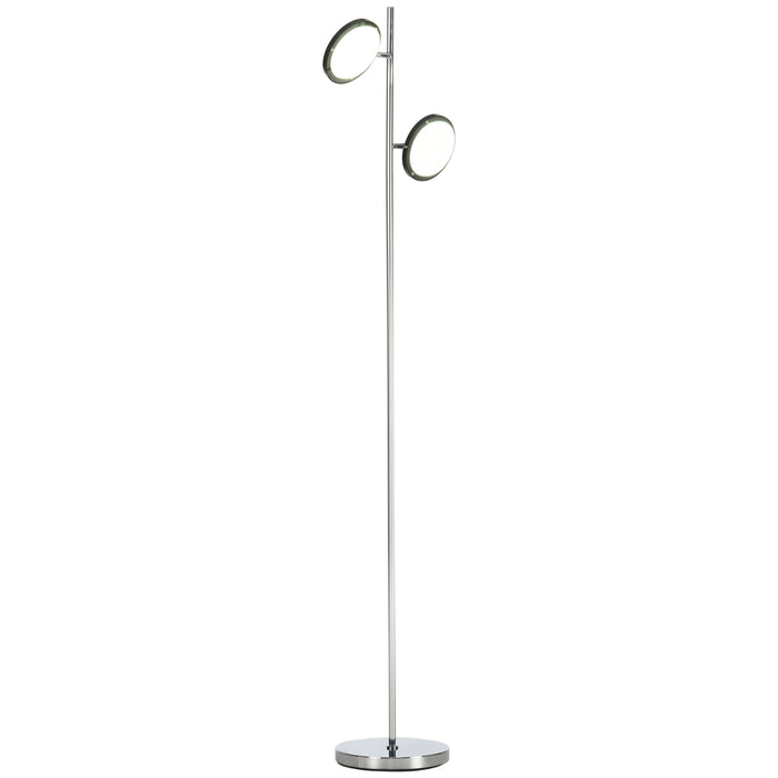 Chrome LED Floor Lamp with Dual Adjustable Heads - Modern Standing Light for Living Room - 25x25x165cm Bright Illumination Fixture