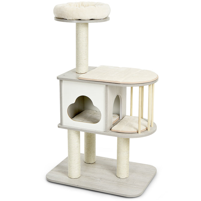Modern Design - Wooden Cat Tower with Platform in Brown - Ideal for Keeping Cats Engaged and Active