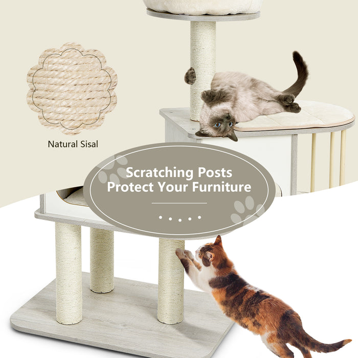 Modern Design - Wooden Cat Tower with Platform in Brown - Ideal for Keeping Cats Engaged and Active