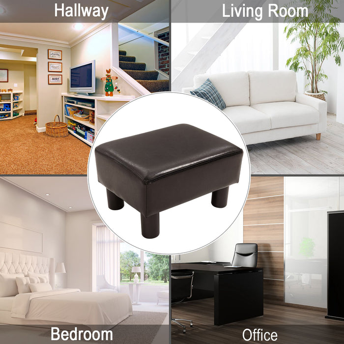 PU Faux Leather Ottoman Cube - Black Footstool with Durable Plastic Legs - Compact, Stylish Seating & Footrest Solution