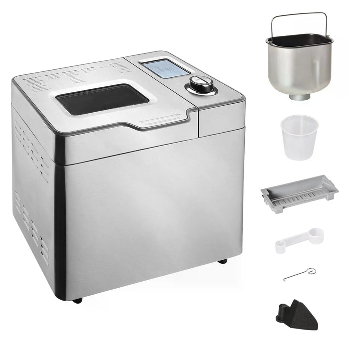 25 in 1 Programmable Bread Machine with 0.9 KG Capacity - Stainless Steel Dough Maker, Auto Fruit Nut Dispenser, Nonstick Pan - Ideal for Baking Custom Loaf Sizes, 550W Power