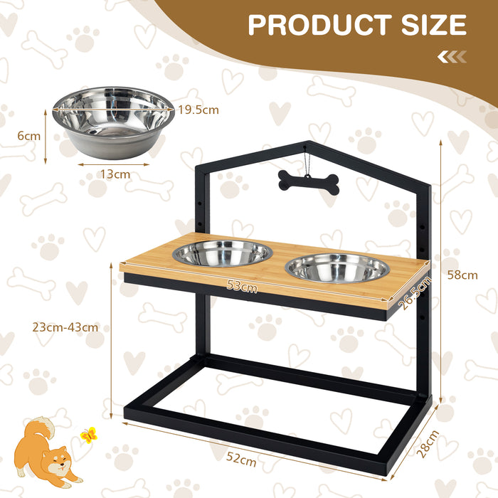 Pet Feeding Solutions - Elevated Pet Feeder with Two Detachable Stainless Steel Bowls in Natural Wood Design - Ideal for Dogs and Cats for Healthier Digestion and Feeding Convenience