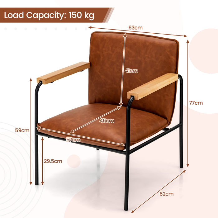 PU Leather - Camel Accent Chair with Armrests, Backrest, and Seat Cushion - Perfect for Enhancing Living Room Comfort