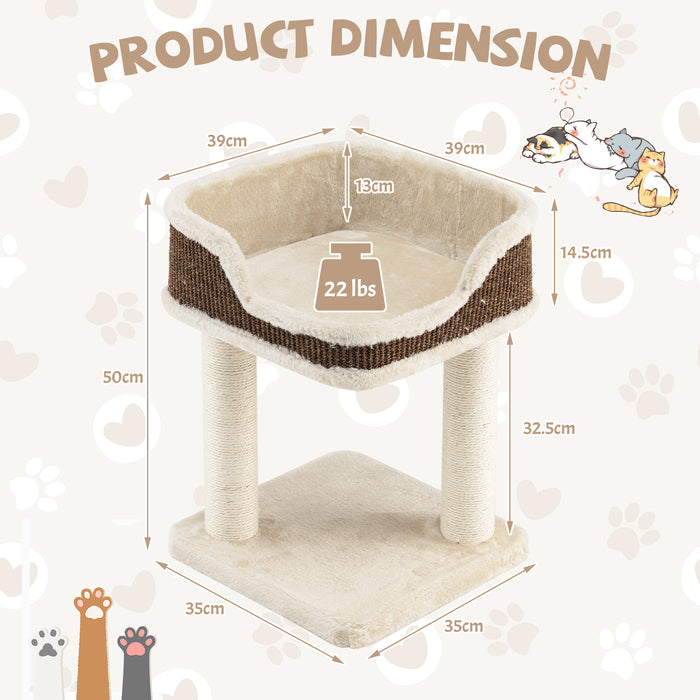 Beige Cat Tree - 2 Levels, Soft Plush Perch and Scratching Posts - Perfect for Keeping Cats Entertained and Maintaining Claw Health