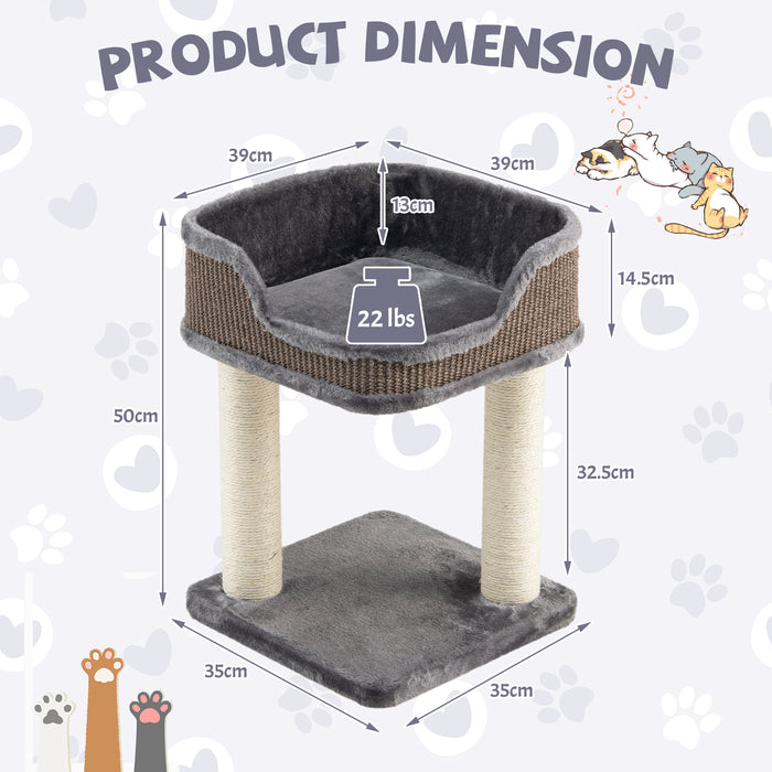 Beige Cat Tree - 2 Levels, Soft Plush Perch and Scratching Posts - Perfect for Keeping Cats Entertained and Maintaining Claw Health