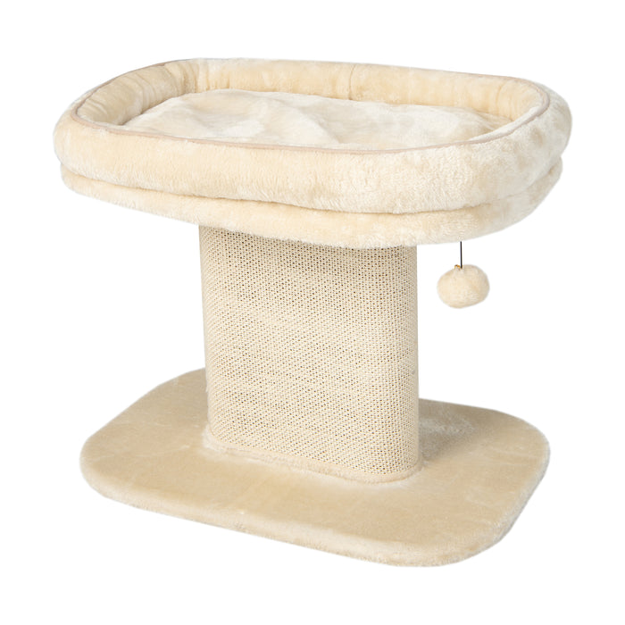 2-Tier Cat Tree - Sleeping Perch, Sisal Scratching Plate, Ball Toy in Beige - Ideal for Cats to Rest and Play