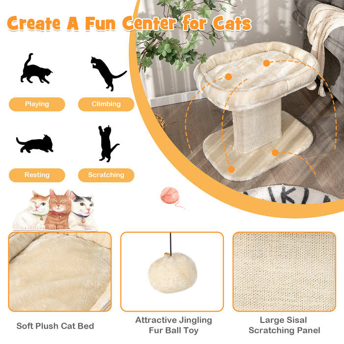 2-Tier Cat Tree - Sleeping Perch, Sisal Scratching Plate, Ball Toy in Beige - Ideal for Cats to Rest and Play
