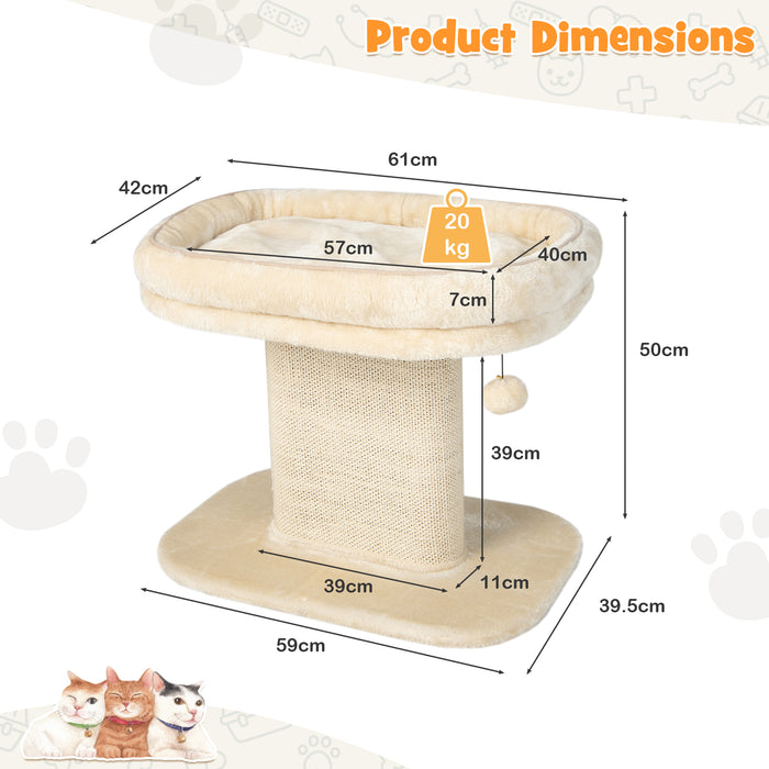 2-Tier Cat Tree - Sleeping Perch, Sisal Scratching Plate, Ball Toy in Beige - Ideal for Cats to Rest and Play