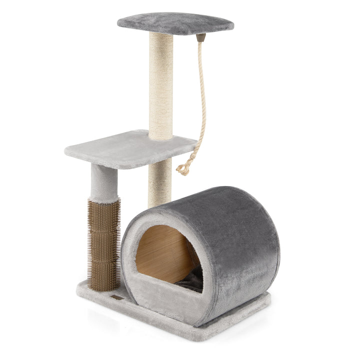 Kitty Condo Brand - Multi-Level Climbing Tower with Groom Brush and Sisal Rope in Black - Perfect Play Structure for Cats to Exercise and Groom Themselves