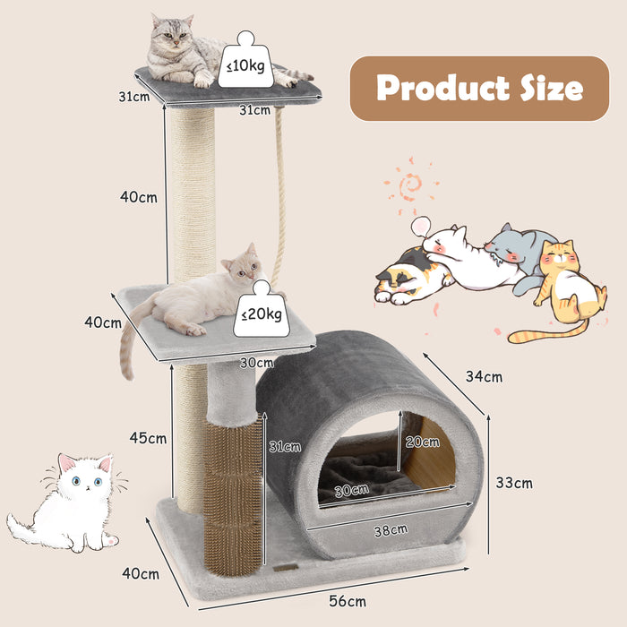 Kitty Condo Brand - Multi-Level Climbing Tower with Groom Brush and Sisal Rope in Black - Perfect Play Structure for Cats to Exercise and Groom Themselves