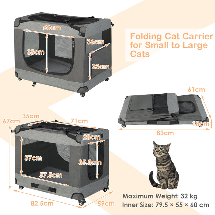 Majestic Pets - 3-Door Folding Cat Carrier with Wheels and Detachable Mat - Ideal Travel Solution for Cat Owners