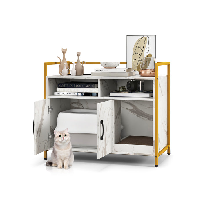 Wooden Cat Litter Box Enclosure - Black Cat Privacy Unit with Compartments and Scratching Board - Ideal for Keeping Kitty Litter Neat and Hidden Away