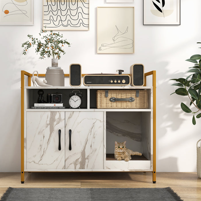 Wooden Cat Litter Box Enclosure - Black Cat Privacy Unit with Compartments and Scratching Board - Ideal for Keeping Kitty Litter Neat and Hidden Away