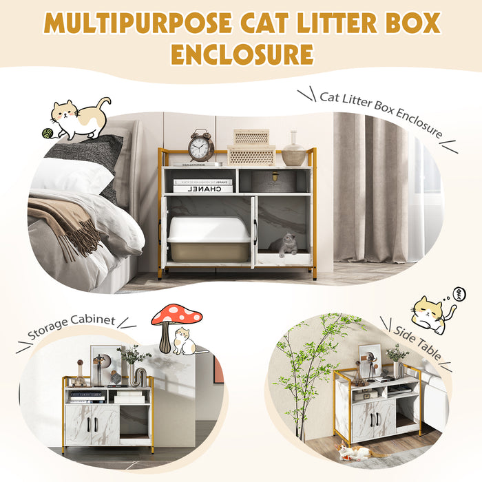 Wooden Cat Litter Box Enclosure - Black Cat Privacy Unit with Compartments and Scratching Board - Ideal for Keeping Kitty Litter Neat and Hidden Away