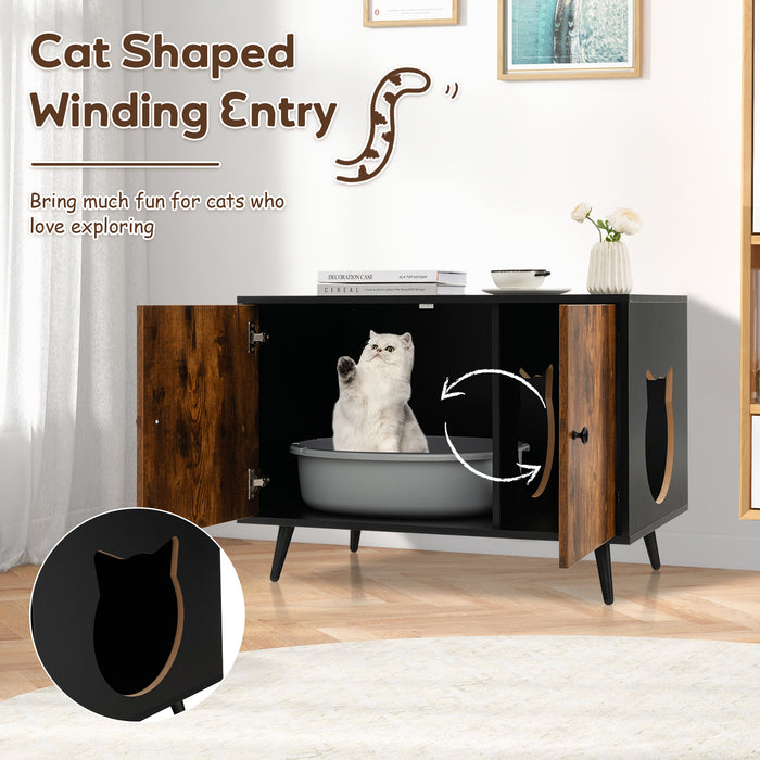 CatBox Co Modern Enclosure - Cat Litter Box with Divider, Two Cat Head-Shaped Entries - Ideal for Multiple Cats and Privacy Needers