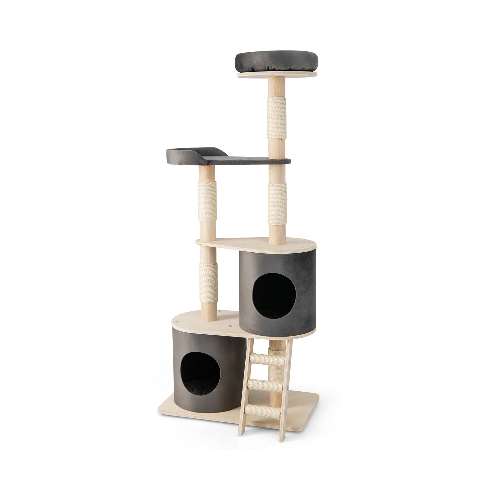 Cat Haven - Multi-level Cat Furniture with 2 Cozy Condos in Stylish Grey - Perfect Hideaway and Playground Solution for Indoor Cats