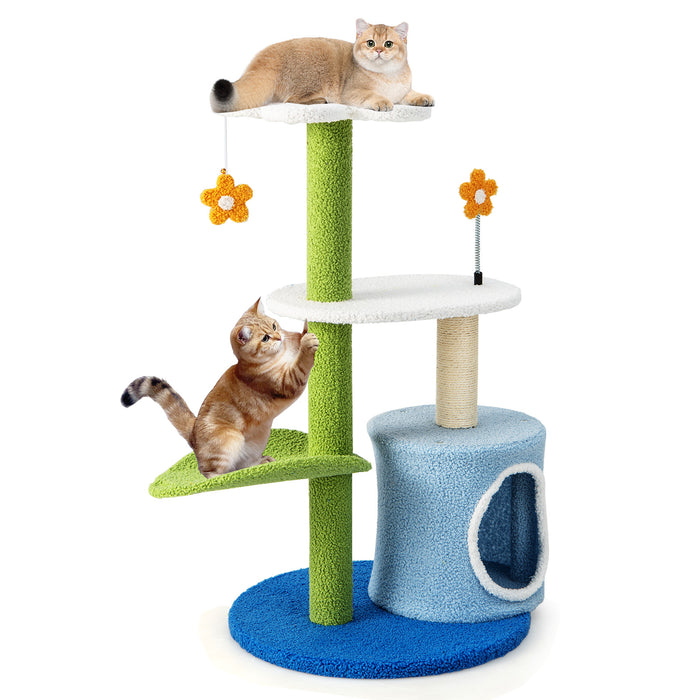 Modern Cat Tree Tower, 4-Tier in Blue - Indoor Cats Playground & Relaxation Spot - Ideal for Climbing, Scratching, and Lounging Needs of Your Feline Friend