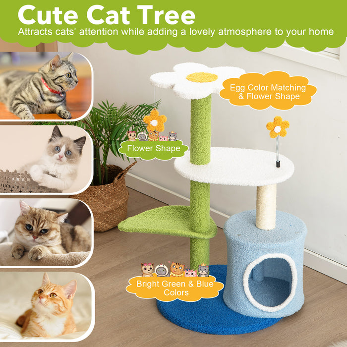 Modern Cat Tree Tower, 4-Tier in Blue - Indoor Cats Playground & Relaxation Spot - Ideal for Climbing, Scratching, and Lounging Needs of Your Feline Friend